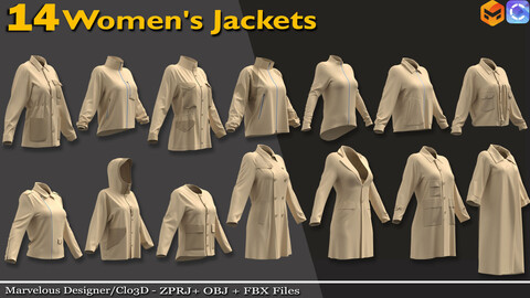 14 Women's Jackets - 85% off | Marvelous Designer/Clo3d (ZPRJ) + OBJ + FBX