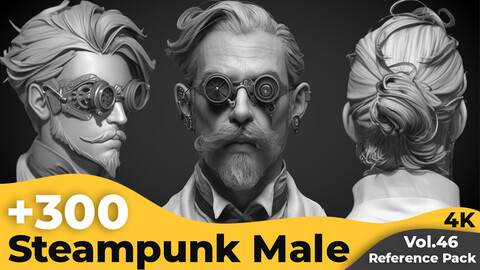 +300 Steampunk Male Head Sculpt Reference Images(4k)