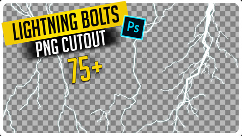 75+ PNG Cutout Lightning Bolt Effect- Resources Photo Pack for Photobashing in Photoshop