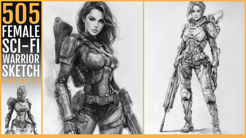 505 Female Sci-fi warrior sketch