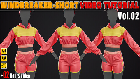 Windbreaker-Short + Clo3D/Marvelous + Video Tutorial + ZPRJ + OBJ + UV+ Texture Vol.02