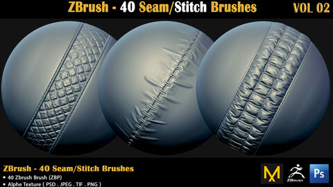 ZBrush - 40 Seam/Stitch Brushes (VOL 02)