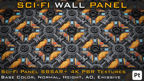 Sci-fi Wall Panel, SBSAR file+ PBR Texture (4K ) + Video Tutorial