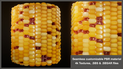 Seamless corn customizable PBR material textures (food, kernel, cob, vegetables, substance)