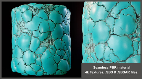 Seamless Turquoise PBR Material Textures (substance, crystal, stone, rock, mineral, fossils)