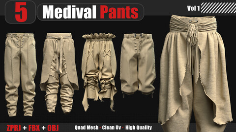 5 Medival Pants ( Marvelous designer - Clo3d - Zprj-Fbx-Obj )