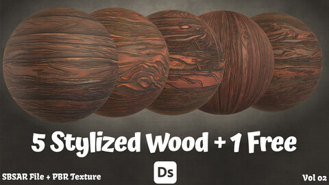 5 Stylized Wood - PBR Texture + SBSAR File - Vol 3