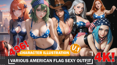 525 Various American Flag Sexy Diverse Outfit Character Design Reference Art V1 4K