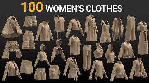 Large Bundle of 100 Women's Clothes | Marvelous / CLO Project file + OBJ + FBX | Now Available with 80% Off !