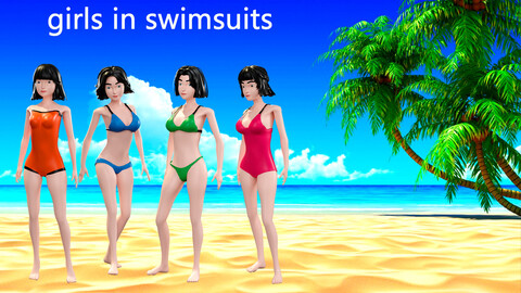 Cartoon characters - girls in swimsuits