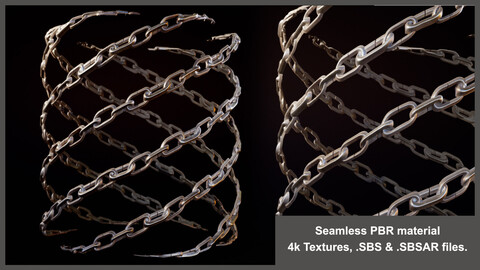 Seamless Chain PBR material textures (procedural, link, steel, metal, alpha, low, poly, substance)