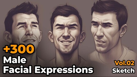 +300 Male Facial Expressions Sketch(4k)