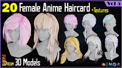 20 Female Anime Haircard 3D Models | Vol 5