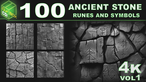 100 Ancient Stone - Runes and Symbols Displacement Maps Vol1