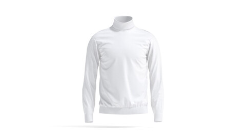 White Turtleneck Sweater - long neck knitted men's pullover