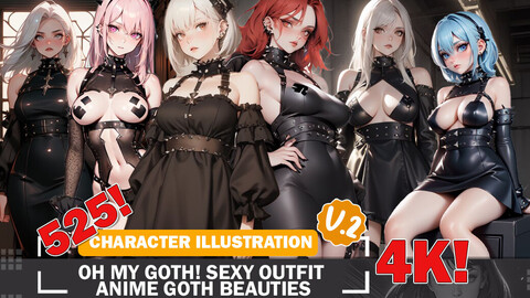 525 Sexy Outfit Anime Goth Beauties Diverse Outfit Character Design Reference Art V2 4K