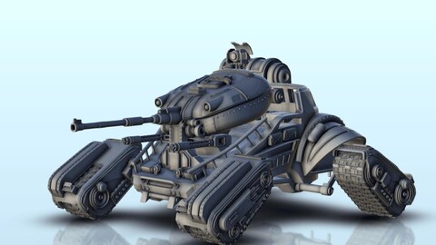 Sci-Fi tank with turret and quadri-trucks advanced system (14) | STL for 3D Printing Printer | Hard Surface