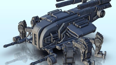 Sci-Fi tank on six foots with quadri-lasers and machine guns (15) | STL for 3D Printing Printer | Hard Surface