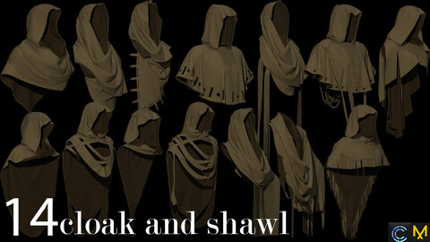 14 cloak and shawl  10% off   Marvelous Designer/Clo3D file - (a-pose, Zprj)    - OBJ files (thin unweld / thick unweld)    - FBX files (thin unweld / thick unweld)