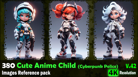 380 Cute Anime Child (Cyberpunk Police) Images Reference Pack - 4K Resolution - V.42