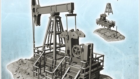 Pump jack Pumpjack oil well extraction system with piston (30) | STL for 3D Printing Printer | Hard Surface