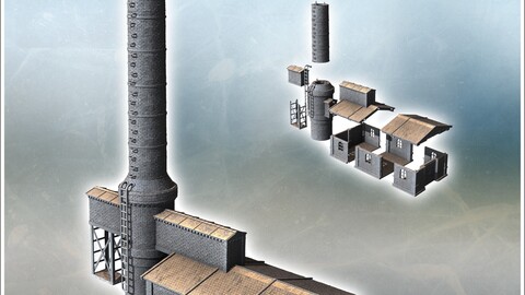 Brick industrial building with large fireplace and access corridor (37) | STL for 3D Printing Printer | Hard Surface