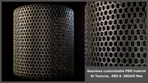 Seamless Hauberk PBR material textures (Substance, shield, armor, chainmail, chain, rings, medieval)