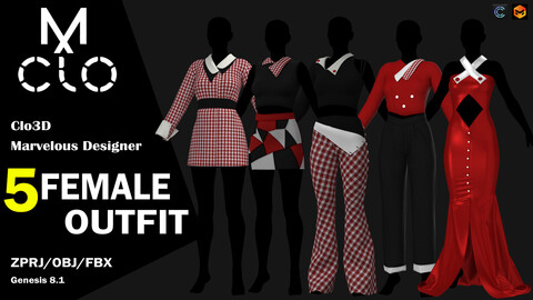 5 Female Outfit Collection / The 70s / 85%off / Clo3d / Marvelous designer / Project file / Obj / Fbx / Zprj