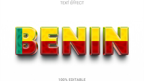 3D Benin. PSD fully editable text effect. Layer style PSD mockup template