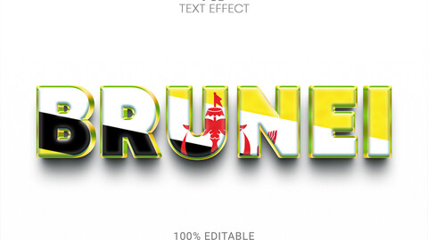 3D Brunei. PSD fully editable text effect. Layer style PSD mockup template