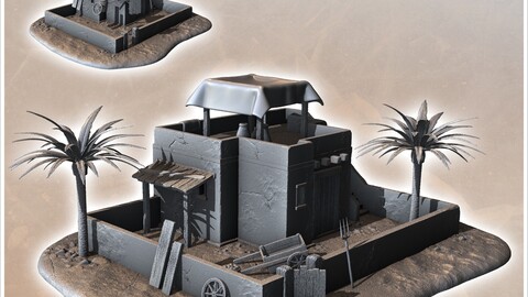 Desert house with palm tree and low walls (7) | STL for 3D Printing