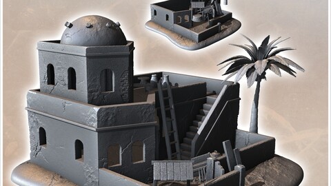 Desert house with dome on roof and flat roof (9) | STL for 3D Printing