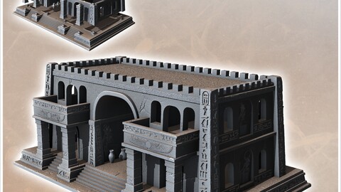 Large Egyptian building with crenellated roof and double balconies (17) | STL for 3D Printing