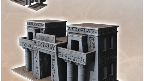 Large Egyptian Building with Majestic Entrance, Columns and Balconies (19) | STL for 3D Printing