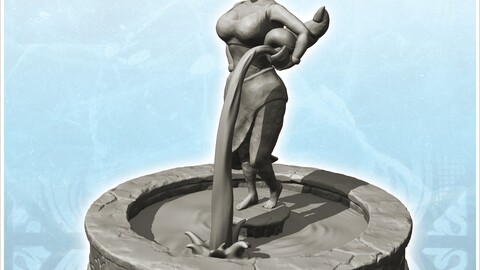 Stone fountain with statue of woman with vase (2) | STL for 3D Printing