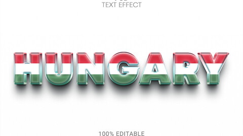 3D Hungary. PSD fully editable text effect. Layer style PSD mockup template