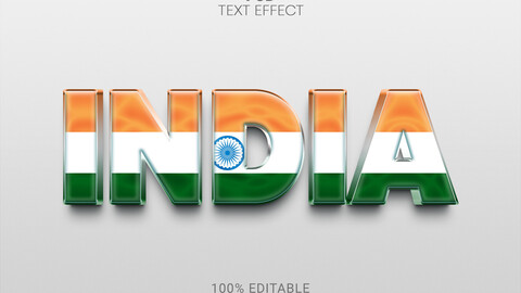 3D India. PSD fully editable text effect. Layer style PSD mockup template