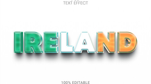 3D Ireland. PSD fully editable text effect. Layer style PSD mockup template