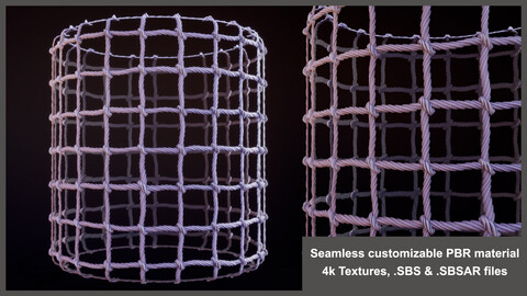 Seamless PBR Customizable Stylized Net Material Textures (Substance, knitted, rope, netting, stylized)