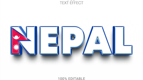 3D Nepal. PSD fully editable text effect. Layer style PSD mockup template