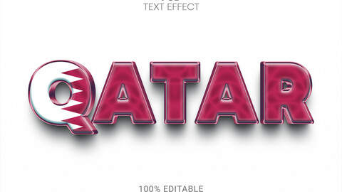 3D Qatar. PSD fully editable text effect. Layer style PSD mockup template