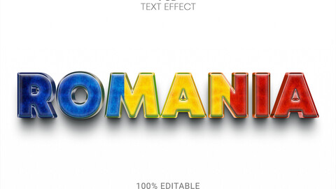 3D Romania. PSD fully editable text effect. Layer style PSD mockup template