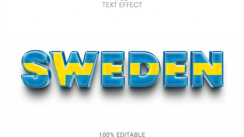 3D Sweden. PSD fully editable text effect. Layer style PSD mockup template