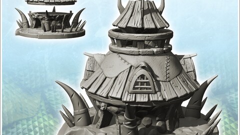 Orc round house with wooden roof and horn decorations (3) | STL for 3D Printing