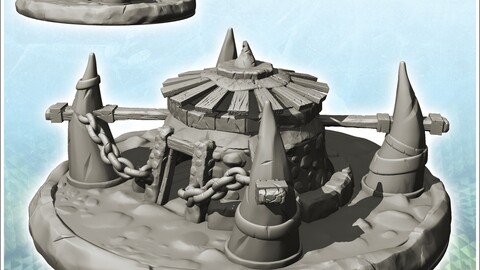 Round orc building with wooden roof and four horns (5) | STL for 3D Printing