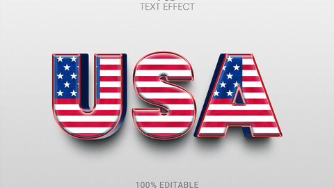 3D USA. PSD fully editable text effect. Layer style PSD mockup template