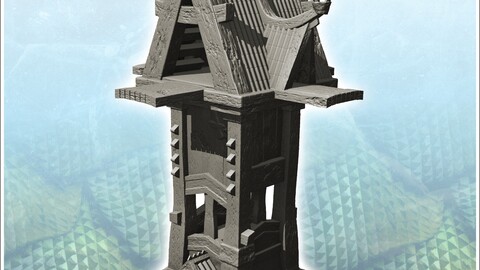 Wooden and stone chaos tower with large open platform (11) | STL for 3D Printing