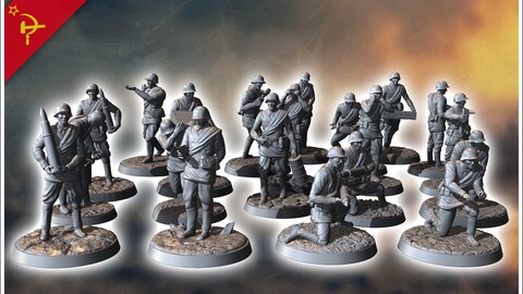 Set of 20 Russian Soviet artillery and cannon crews USSR WW2 (7) | STL for 3D Printing Printer | Hard Surface