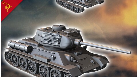 T-34-85 M1945 (with bedspring up-armour) | STL for 3D Printing Printer | Hard Surface