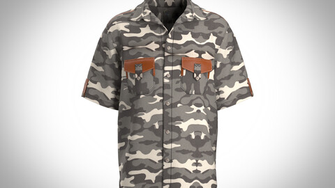 Mens camo shirt with leather detailing